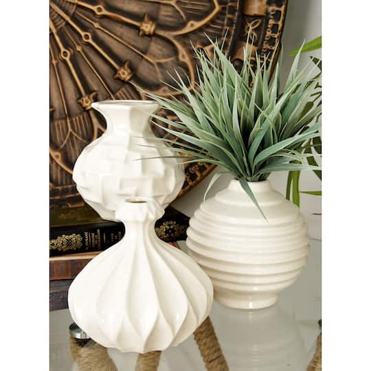 White Stoneware Modern Vase Set